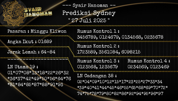 --- Syair Hanoman -- - Prediksi Sydney