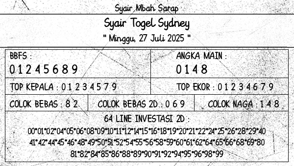 Syair Mbah Sarap - Syair Togel Sydney